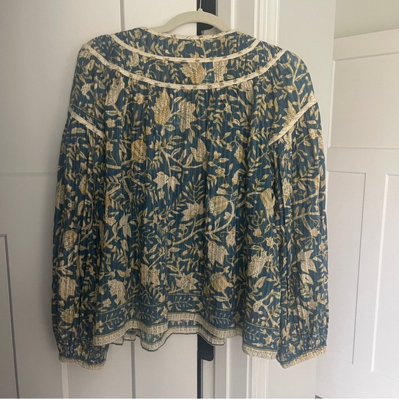 Ulla Johnson Kirana Lanai Printed Boho Blouse Blue Tan Floral - Picture 5 of 5